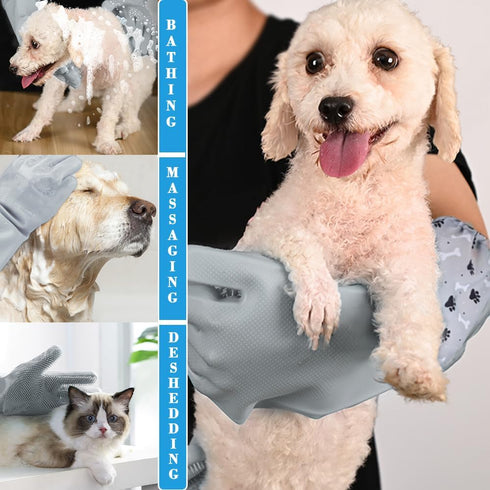 Pet Grooming Gloves Pet Hair Remover Cat, Dog Washing Gloves Silicone Heat Resistant Cleaning Gloves with High-Density Teeth Grooming Gloves for D...