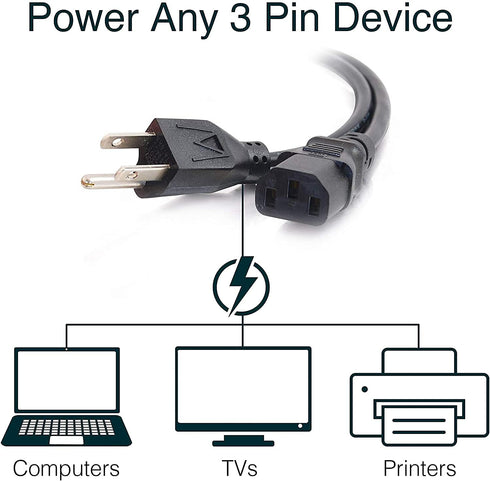 C2G 15FT Replacement AC Power Cord Shielded - Power Cable for Electronics, TV, Computer, Printer, Radio, Monitor, Samsung, Dell, Vizio, LG, Asus, ...