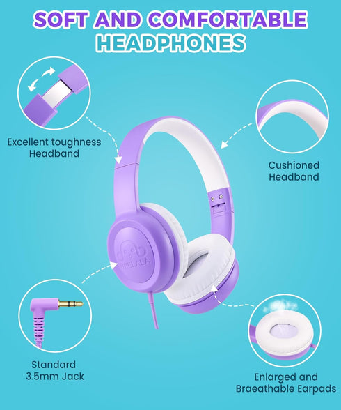 C3 Kids Headphones Wired, On-Ear Wired Headphones for Boys Girls with 3.5mm Jack, Foldable, Adjustable Headband, Child Headphones for School Home ...