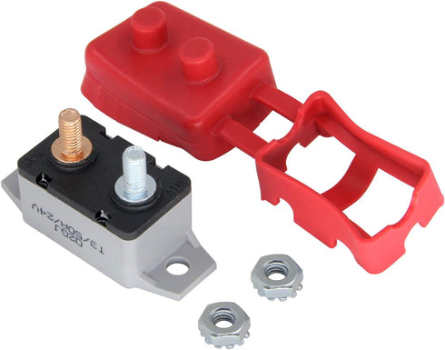 6-28V 50A Circuit Breaker Manual Reset for Automotive RV Marine Boat with Protective Red Belt Cover 50 Amp...