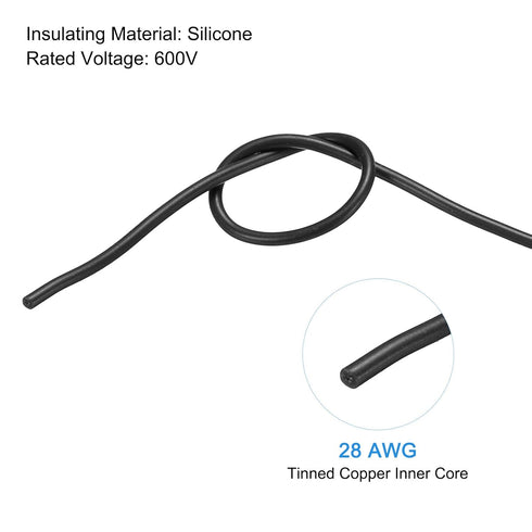MECCANIXITY 28 Gauge Wire Silicone Wire 28AWG Electrical Wire Stranded Wire High Temperature Hookup Wire Tinned Copper Wire Black 30m/98.4ft for C...