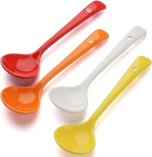 Ceramic Dessert Spoon Long Handle Dinner Spoons Set of 4 Korean Porcelain Spoons for Eating Dessert Appetizers Cereal (Multi-color)...