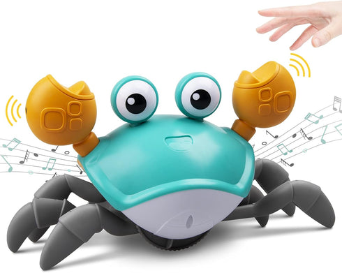 Crawling Crab Baby Toy with Music and LED Light Up for Kids, Toddler Interactive Learning Toy with Automatically Avoid Obstacles, Build in Recharg...