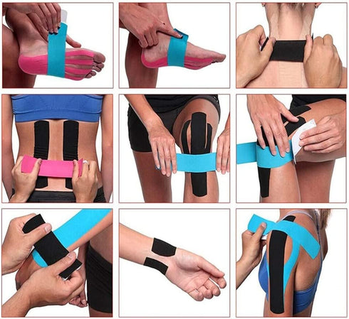 2 Rolls Waterproof Breathable Kinesiology Tape, Athletic Elastic Kneepad Muscle Pain Relief Knee Taping for Gym Fitness Running Tennis Swimming (B...