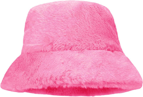 Women Plush Fluffy Bucket Hat Warm Lining Winter Faux Fur Cozy Wide Brim Winter...
