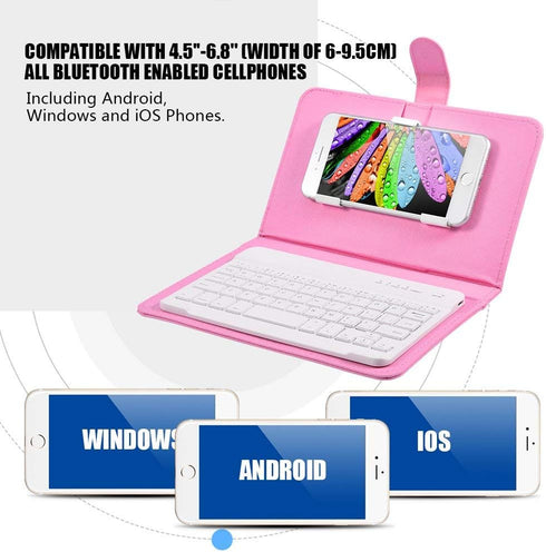 Portable Bluetooth Keyboard with Leather Case Cover with for 4.5''-6.8'' iOS, Android and Windows Smart Phones, Detachable with Kickstand...