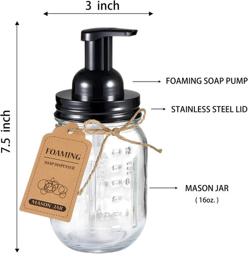 SheeChung Mason Jar Foaming Soap Dispenser-Rustproof Stainless Steel Lid & Foaming Soap Pump, Refill Foam Hand Soap Dispenser Glass for Bathroom K...