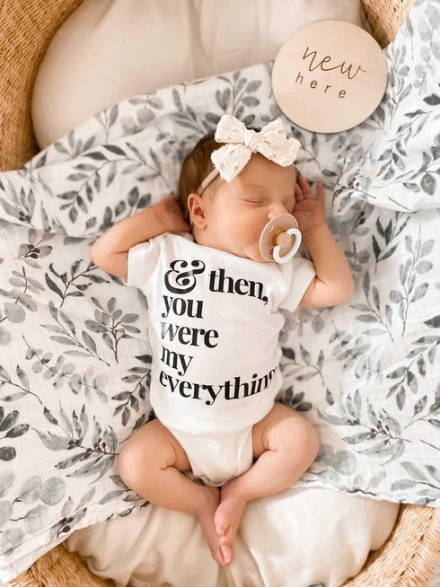 Miaoberry Organic Muslin Swaddle Blankets with Matching Hat and Wooden Hello World Newborn Sign | Eucalyptus Newborn Photography Props | Birth Ann...