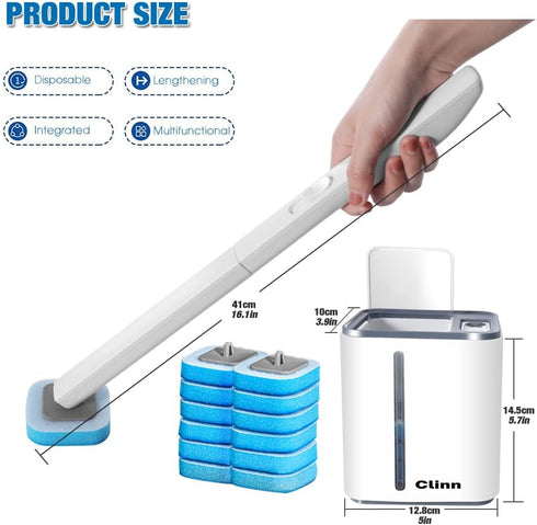 Magic Wand Disposable Toilet Clean Kit | Disposable Toilet Cleaning Brush Set including12 Brush Heads for Bathroom Cleaning, Toilet Wand and Stora...
