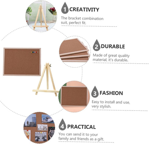 STOBOK Wooden Frame Message Board Notice Board Small Staples Cork Board Tack Board Wood Easel Display Stand Cork Notice Board Decorative Hanging P...