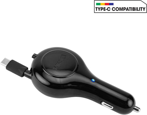 Cellet USB-C (Type-C) Retractable Car Charger, Fast Car Charger Compatible for iPhone 15, Samsung Galaxy Smartphones, LG Motorola Moto Google Pixe...