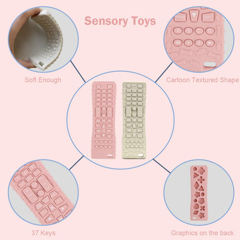 2Pack Silicone Baby Teething Toys, Soft Chew Toys with TV Remote Control Shape, Teether Early Educational Sensory Toy for Babies 3-12 Months Boys ...