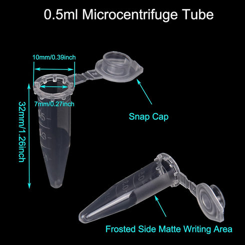 0.5ml Microcentrifuge Tubes with Snap Cap, Polypropylene Graduated, 1000 Pcs Sterilized Clear Plastic Small Vials with Caps for Sample Storage wit...