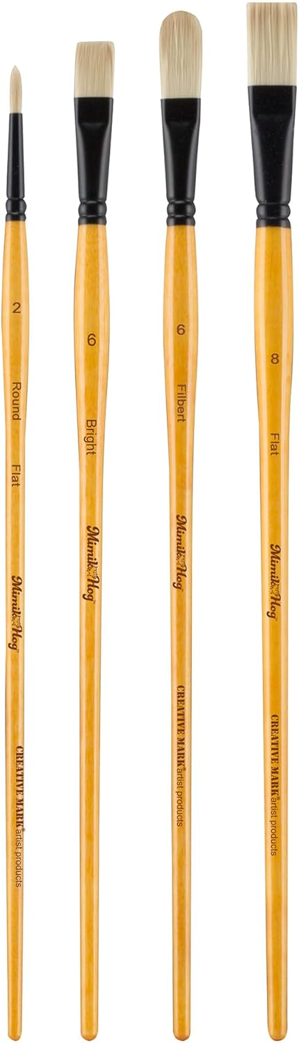 Mimik Hog Professional Synthetic Hog Bristle Paint Brush - Try-Me Set of 4 - Versatile Alternative to Natural Hog Hair Paint Brushes for Oil Paint...