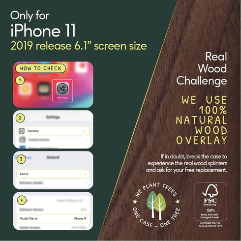 iATO iPhone 11 Wood Case. Unique & Classy Shockproof Protective Cover. Wireless Charging Compatible Real Wooden Overlay on Soft Black TPU - Natura...