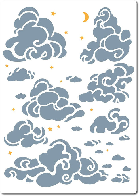 GORGECRAFT 21 * 30cm Cloud Star Moon Stencil Designs Large Cloud Wall Templates Reusable Hollow Out Drawing Sign Square Stencil for Painting on Wo...