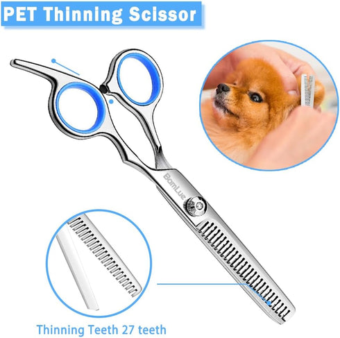 6 in 1 Professional Stainless Steel 4CR Safety Round Tip Dog Grooming Scissors, Anti-Rust Shears Cat Grooming Scissors Pet Kit, Thinning Straight ...
