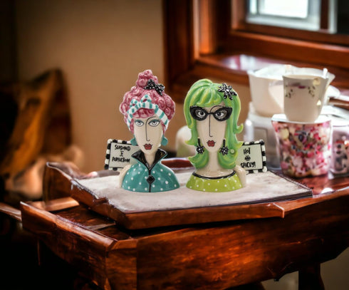 Fine Porcelain Dollymama's Lady Perfection-Spicy Salt and Pepper Shaker by Joey, 4-7/8" H...