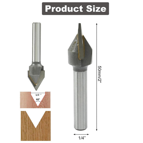 60 Degree Carbide Tip V-Groove Engraving Bit Router Bit, 1/2 Inch Cutter Diameter with 1/4 Inch Shank Cemented Carbide Woodworking Cutting Tools...
