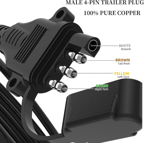 16AWG 10FT Trailer Wiring Harness 4 Pin Flat Trailer Wire Harness Pure Copper 4 Wire Trailer Wire with Jacketed 4 Pin Trailer Connector, Color Cod...