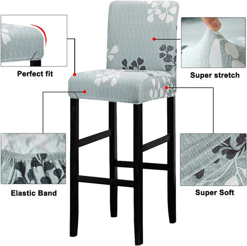 Lellen 4 Pack Stretch Chair Slipcover - Grey Floral Pattern, Waterproof, Ultra Thin, Perfect for Short Swivel Dining Chairs & Counter Height Side ...