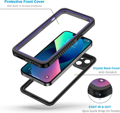 Lanhiem for iPhone 13 Case, IP68 Waterproof Dustproof Shockproof Cases with Built-in Screen Protector, Full Body Sealed Protective Front and Back ...