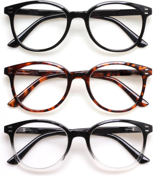 3 Pack Reading Glasses Spring Hinge Stylish Readers Black/Tortoise for Men and Women (3 Mix, 2.0)Medium...