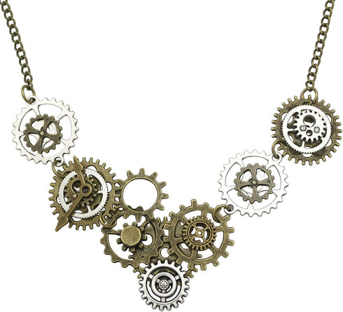 RechicGu Style A Watch Clock Clockwork Hand Gear Cog Steampunk Necklace Vintage Gold and Silver...