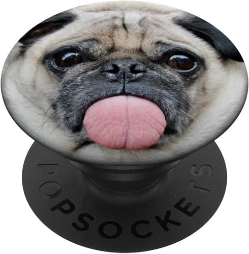Funny Pug Sticking Out Tongue PopSockets PopGrip: Swappable Grip for Phones & Tablets PopSockets Adhesive PopGrip...