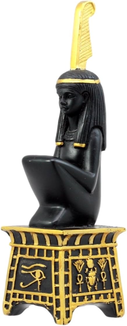 Ebros Gift Egyptian Goddess Maat Squatting On Pedestal with Ostrich Feather Statue 6" H Deity of Truth & Justice Figurine...