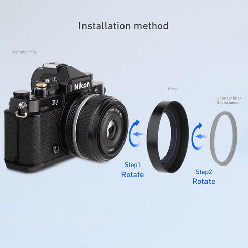 Haoge Metal Lens Hood for Nikon NIKKOR Z 40mm f/2, Z 28mm f/2.8, Z 28mm f/2.8 (SE) Lens,Screw Hood, Compatible with 52mm UV Filters and 52mm Lens ...