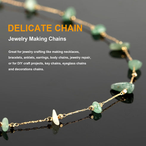 KYUNHOO Charming Green Raw Gemstones Jewelry Chain for Jewelry Making 5m Gold Plated Brass Necklace Chains Bulk Decoration Chain DIY Jewelry Suppl...