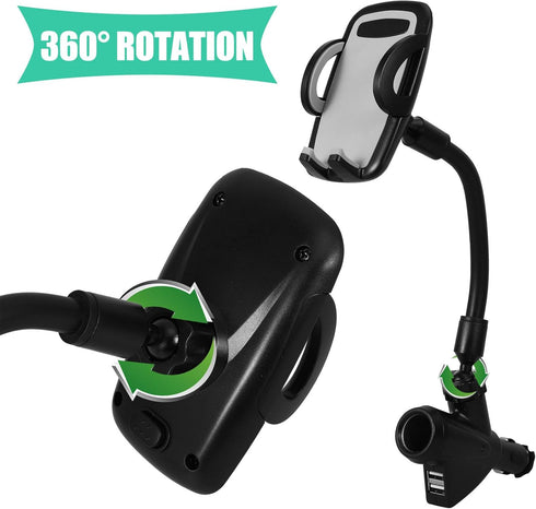 Veemoon Portable Electronic Device Mount for 3-6.5 inch Phones, Dual USB Car Charger Lighter Phone Holder...