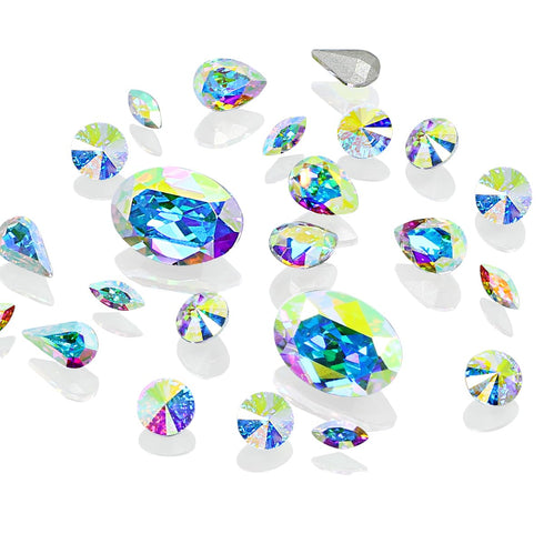 DONGZHOU 100pcs Mix Shape Crystal AB Nail Art Rhinestone Gems Point Back Fancy Stone Sew On Rhinestone Loose Crystal Sewing for Clothing Wedding D...