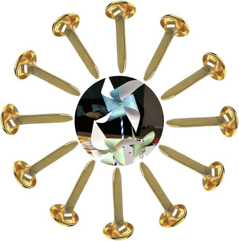 100 Pcs Brass Paper Fasteners, 8x17mm Plated Mini Brads for Scrapbooking Crafts DIY Projects (Gold)...