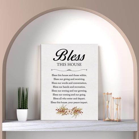 LEXSIVO Home Blessing Print Canvas Wall Art Home Decor Bless This House and Those Within Bless Our Giving and Receiving Painting 12x15 Canvas Post...