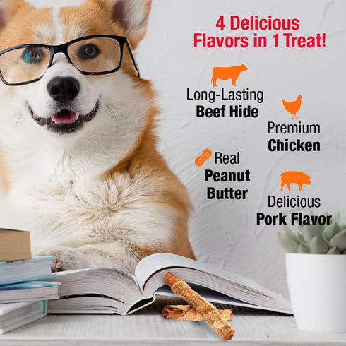 Good ’n’ Fun Triple Flavor Small Rolls with Peanut Butter, Chews with Rawhide for Dogs Made with Chicken, Peanut Butter and Pork Flavor, 12 Count ...