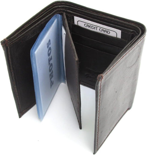 Mens Chocolate Brown Leather Wallet Lamb Trifold 731B...
