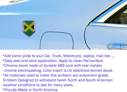 CBSHD103 Jamaica Flag Jamaican Emblem Shield Shape Chrome Car Decal Sticker...