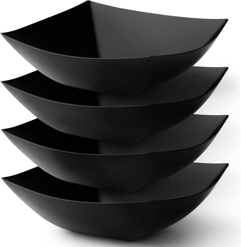 Posh Setting Square Plastic Serving Bowls, Medium Black Plastic Bowls for Salad, Disposable Serving Bowls for Party, Snack, Buffet, Chips, or Sala...