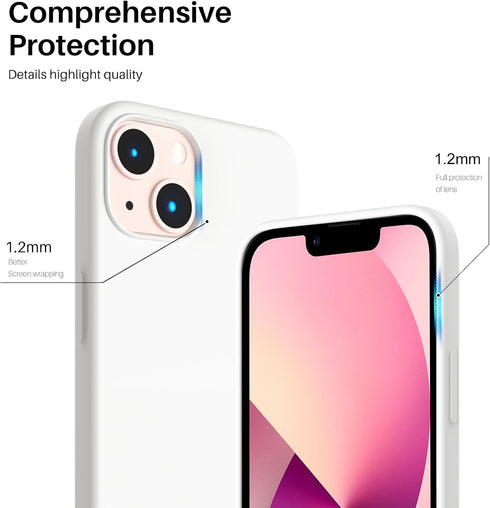 ORNARTO Compatible with iPhone 13 Case 6.1, Slim Liquid Silicone 3 Layers Full Covered Soft Gel Rubber Case Cover 6.1 inch-White...
