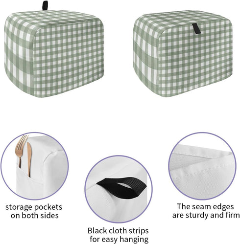 Sage Green Buffalo Plaid Toaster Cover 4 Slice, Large Kitchen Appliance Covers, Farmhouse Green White Checkered Toaster Oven Cover with Loop, Brea...
