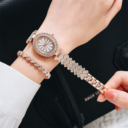 CdyBox Women Luxury Crystal Bracelet Watch Oval Dial Analog Quartz Wristwatch Girls Bangle Jewelry Watches Set (Rose gold)...