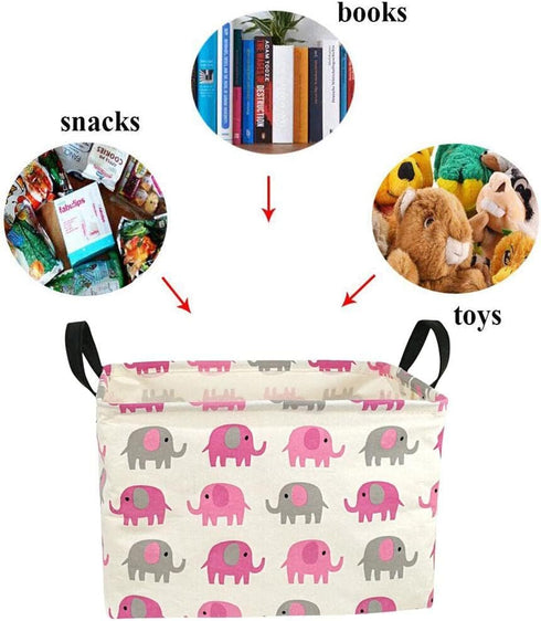 Elephant Print Rectangular Storage Bin Shelf Basket Canvas Fabric Toy Box,Waterproof Coating Nursery Hamper with Handles,Gift Basket for Home,Offi...