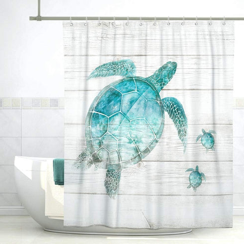 SUMGAR Blue Ocean Shower Curtains for Bathroom Stall Rv Coastal Beach Decoration Teal Sea Turtle Curtain Set with Hooks, 72 x 72 inch...