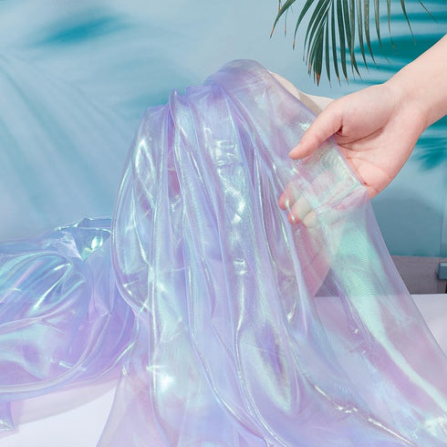 PH PandaHall 4.3 Yard Organza Lace Fabric Purple Sheer Fabric Iridescent Organza Cloth Magic Shiny Fabric Ribbon for Christmas Dress Show Costume ...