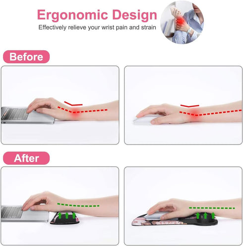 MOSISO Wrist Rest Support for Mouse Pad & Keyboard Set, Peony Ergonomic Mousepad Non-Slip Base Home/Office Pain Relief & Easy Typing Cushion with ...