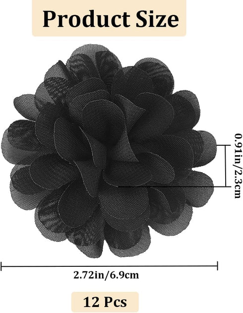 GORGECRAFT 12Pcs 3D Chiffon Flower Black Mesh Fabric Flowers Sewing Fabric Appliques Headband Embellishments Ornament Accessories Chiffon Lace Flo...