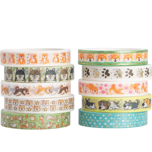 YUBBAEX 10 Rolls Sparkling Washi Tape Set 8mm Skinny Gold Foil Decorative Masking Washi Tapes for Journal,Scrapbook, Planner, DIY Crafts (Cartoon ...