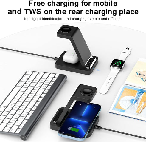 3 in 1 15W Dual Coils Wireless Charging Station, Compatible with iPhone 15/14//13/12/11/X/8 Series,Watch Series 8/7/6/SE/5/4,AirPods 3/2/Pro,and A...